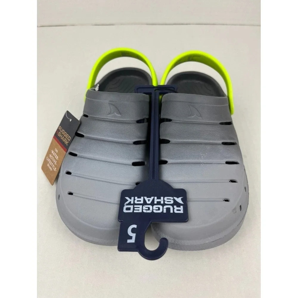 Rugged Shark Boy's Lite EVA Comfort Molded Gray & Green Back Trap Clogs Size 5